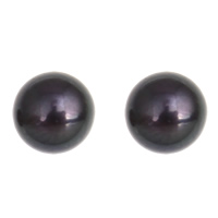 Perles nacres de culture d'eau douce demi percées , perle d'eau douce cultivée, dôme, semi-foré, noire, 4.5-5mm, Trou:Environ 0.8mm, Vendu par paire