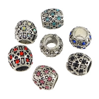 Zinc Alloy European Beads Drum silver color plated without troll & with rhinestone & blacken mixed colors nickel lead & cadmium free Approx 5mm Sold By Lot