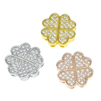 Cubic Zirconia Micro Pave Brass Connector, Four Leaf Clover, plated, micro pave cubic zirconia & multi loops, mixed colors, nickel, lead & cadmium free, 12x12x3mm, Hole:Approx 1mm, 10PCs/Lot, Sold By Lot