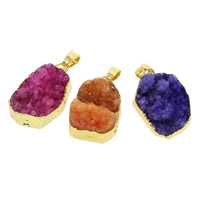 Natural Agate Druzy Pendant, Ice Quartz Agate, with Brass, gold color plated, druzy style & mixed, 15x20x7mm-20x25x15mm, Hole:Approx 5x7mm, 10PCs/Bag, Sold By Bag