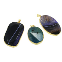 Mixed Agate Pendant, with Brass, gold color plated, 30x40x8mm-38x50x13mm, Hole:Approx 5x7mm, 10PCs/Bag, Sold By Bag