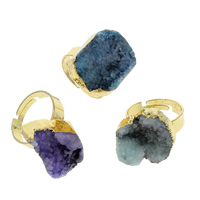 Ice Quartz Agate, with Brass, gold color plated, druzy style & adjustable & mixed, 15x16x8mm-19x25x10mm, US Ring Size:7.5, 10PCs/Bag, Sold By Bag