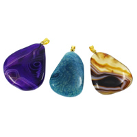 Mixed Agate Pendant, with brass bail, gold color plated, 30x45x10mm-43x50x8mm, Hole:Approx 5x7mm, 20PCs/Bag, Sold By Bag