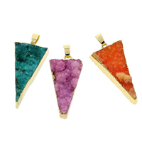 Natural Agate Druzy Pendant, Ice Quartz Agate, with Brass, gold color plated, druzy style & mixed, 21x44x9mm-20x45x10mm, Hole:Approx 5x7mm, 10PCs/Bag, Sold By Bag