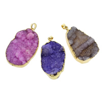 Natural Agate Druzy Pendant, Ice Quartz Agate, with Brass, gold color plated, druzy style & mixed, 27x42x14mm-35x45x10mm, Hole:Approx 5mm, 10PCs/Bag, Sold By Bag