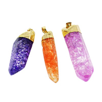 Ice Quartz Agate Pendant, with brass bail, plated, mixed, 13x50x8mm-17x58x17mm, Hole:Approx 5mm, 10PCs/Bag, Sold By Bag