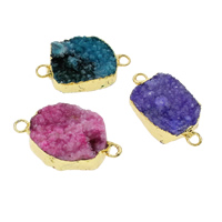 Druzy Connector, Ice Quartz Agate, with Brass, gold color plated, druzy style & mixed & 1/1 loop, 19x33x9mm-21x37x13mm, Hole:Approx 2mm, 10PCs/Bag, Sold By Bag