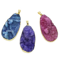Natural Agate Druzy Pendant, Ice Quartz Agate, with Brass, gold color plated, druzy style & mixed, 28x52x10mm-25x52x10mm, Hole:Approx 4-7mm, 10PCs/Bag, Sold By Bag