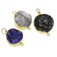Druzy Connector, Ice Quartz Agate, with Brass, gold color plated, druzy style & mixed & 1/1 loop, 21x28x7mm-26x37x10mm, Hole:Approx 2mm, 10PCs/Bag, Sold By Bag