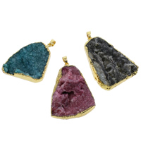 Natural Agate Druzy Pendant, Ice Quartz Agate, with Brass, gold color plated, druzy style & mixed, 25x40x7mm-38x47x12mm, Hole:Approx 5x7mm, 10PCs/Bag, Sold By Bag