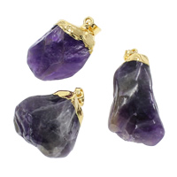 Amethyst Pendant, with brass bail, gold color plated, February Birthstone & mixed, 21x27x15mm-25x33x15mm, Hole:Approx 5x7mm, 10PCs/Bag, Sold By Bag