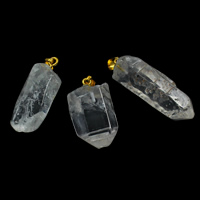 Clear Quartz Pendant, with brass bail, gold color plated, mixed, 13x33x11mm-17x40x15mm, Hole:Approx 5mm, 20PCs/Bag, Sold By Bag