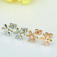 Titanium Steel Stud Earring, Flower, plated, with rhinestone, more colors for choice, 8x8mm, 10Pairs/Lot, Sold By Lot