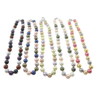 South Sea Shell náhrdelník, mosaz jarní prsten spona, Kolo, smíšené barvy, 12mm, Délka Cca 18 inch, 3přediva/Bag, 38PC/Strand, Prodáno By Bag