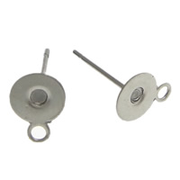 Stainless Steel Earring Stud Component, with loop, original color, 5mm, 0.7mm, Hole:Approx 1.5mm, 1000Pairs/Bag, Sold By Bag