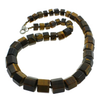 Tiger Eye Necklace zinc alloy lobster clasp Column natural 9-16mm Sold Per Approx 18.5 Inch Strand