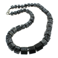 Schneeflocke Obsidian Halskette, Zinklegierung Karabinerverschluss, Zylinder, natürlich, 9-16mm, verkauft per ca. 18.5 ZollInch Strang