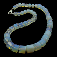 Collier opale, Opaline, Alliage de zinc fermoir homard, pilier, protéger l'environnement, sans nickel, plomb et cadmium, 9-16mm, Vendu par Environ 18.5 pouce brin