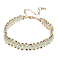 Freshwater Cultured Pearl Bracelet, Freshwater Pearl, with Brass, with 6cm extender chain, Rice, rose gold color plated, white, 4-5mm, Sold Per Approx 6 Inch Strand