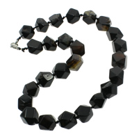 Schwarzer Achat Halskette, Zinklegierung Karabinerverschluss, natürlich, 11-22mm, verkauft per ca. 18 ZollInch Strang
