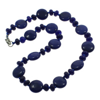 gefärbter Marmor Halskette, Zinklegierung Karabinerverschluss, flache Runde, blau, 8x5mm, 16x6mm, verkauft per ca. 17 ZollInch Strang