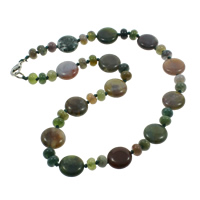 Natural Gemstone Necklace zinc alloy lobster clasp Flat Round  Sold Per Approx 17 Inch Strand