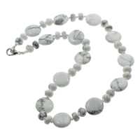 Natürlicher weißer Türkis Halskette, Zinklegierung Karabinerverschluss, flache Runde, 8x5mm, 16x6mm, verkauft per ca. 17 ZollInch Strang