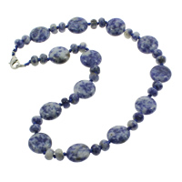 Blue Spot Necklace, Tibetan Style lobster clasp, Flat Round, natural, 8x5mm, 16x6mm, Sold Per 17 Inch Strand