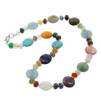 Natural Gemstone Necklace, Tibetan Style lobster clasp, Flat Round, 8x5mm, 16x6mm, Sold Per 17 Inch Strand