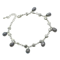 Freshwater Cultured Pearl Bracelet, Freshwater Pearl, with Brass, with 4cm extender chain, Rice, platinum color plated, charm bracelet, black, 6-7mm, Length:Approx 6.5 Inch, 5Strands/Bag, Sold By Bag