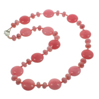 Rhodochrosite Necklace, Tibetan Style lobster clasp, Flat Round, natural, 8x5mm, 16x6mm, Sold Per 17 Inch Strand