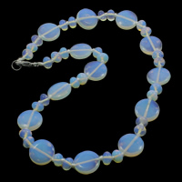 Meer Opal Halskette, Zinklegierung Karabinerverschluss, flache Runde, 8x6mm, 16x6mm, verkauft per 17 ZollInch Strang