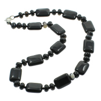 Schwarzer Achat Halskette, Zinklegierung Karabinerverschluss, Rechteck, natürlich, 8x5mm, 13x18x6mm, verkauft per 17 ZollInch Strang