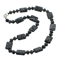 Schneeflocke Obsidian Halskette, Zinklegierung Karabinerverschluss, Rechteck, natürlich, 8x5mm, 13x18x6mm, verkauft per 17 ZollInch Strang