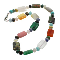 Natural Gemstone Necklace, Tibetan Style lobster clasp, Rectangle, 8x5mm, 13x18x6mm, Sold Per 17 Inch Strand