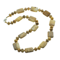 Picture Jasper Necklace, Tibetan Style lobster clasp, Rectangle, natural, 8x5mm, 13x18x6mm, Sold Per 17 Inch Strand