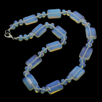 Meer Opal Halskette, Zinklegierung Karabinerverschluss, Rechteck, 8x5mm, 13x18x6mm, verkauft per 17 ZollInch Strang