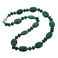 Malachite Necklace, Tibetan Style lobster clasp, Flat Oval, 8x5mm, 13x18x6mm, Sold Per 17 Inch Strand