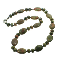 Ruby in Zoisite Necklace, Tibetan Style lobster clasp, Flat Oval, 8x5mm, 13x18x6mm, Sold Per 17 Inch Strand