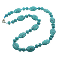 Fashion Turquoise Necklace, Tibetan Style lobster clasp, Flat Oval, blue, 8x5mm, 13x18x6mm, Sold Per 17 Inch Strand