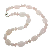 Rose Quartz Necklace, Tibetan Style lobster clasp, Flat Oval, natural, 8x5mm, 13x18x6mm, Sold Per 17 Inch Strand