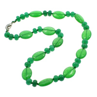 Jade Malasia collar, aleación de cinc cierre de langosta, Redondo Aplanado, natural, 8x5mm, 13x18x6mm, Vendido para 17 Inch Sarta