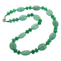Jade Malasia collar, aleación de cinc cierre de langosta, Redondo Aplanado, natural, 8x5mm, 13x18x6mm, Vendido para 17 Inch Sarta