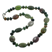 Natural Gemstone Necklace, Tibetan Style lobster clasp, Flat Oval, 8x5mm, 13x18x6mm, Sold Per 17 Inch Strand