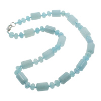 Aquamarine Necklace, Tibetan Style lobster clasp, Column, natural, March Birthstone, 8x5mm, 10x14mm, Sold Per 17 Inch Strand