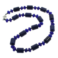 gefärbter Marmor Halskette, Zinklegierung Karabinerverschluss, Zylinder, blau, 8x5mm, 10x14mm, verkauft per 17 ZollInch Strang