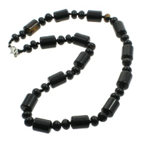Schwarzer Achat Halskette, Zinklegierung Karabinerverschluss, Zylinder, natürlich, 8x5mm, 10x14mm, verkauft per 17 ZollInch Strang