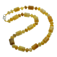 gelbe Jade Halskette, Zinklegierung Karabinerverschluss, Zylinder, natürlich, 5x8mm, 10x14mm, verkauft per 17 ZollInch Strang