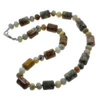 Crazy Agate Necklace, Tibetan Style lobster clasp, Column, natural, 8x5mm, 10x14mm, Sold Per 17 Inch Strand