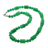 Malaysia Jade Halskette, Zinklegierung Karabinerverschluss, Zylinder, natürlich, 8x5mm, 10x14mm, verkauft per 17 ZollInch Strang